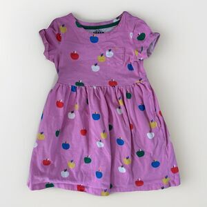 Mini Boden Dress Girls Size 4-5 Pink Apples Short Sleeve Cute Chic